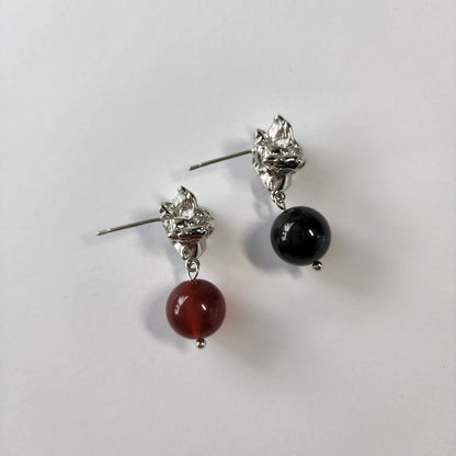 Red and black agate earring, natural agate drop earring, lava earring, gold vermeil earring, gift for her