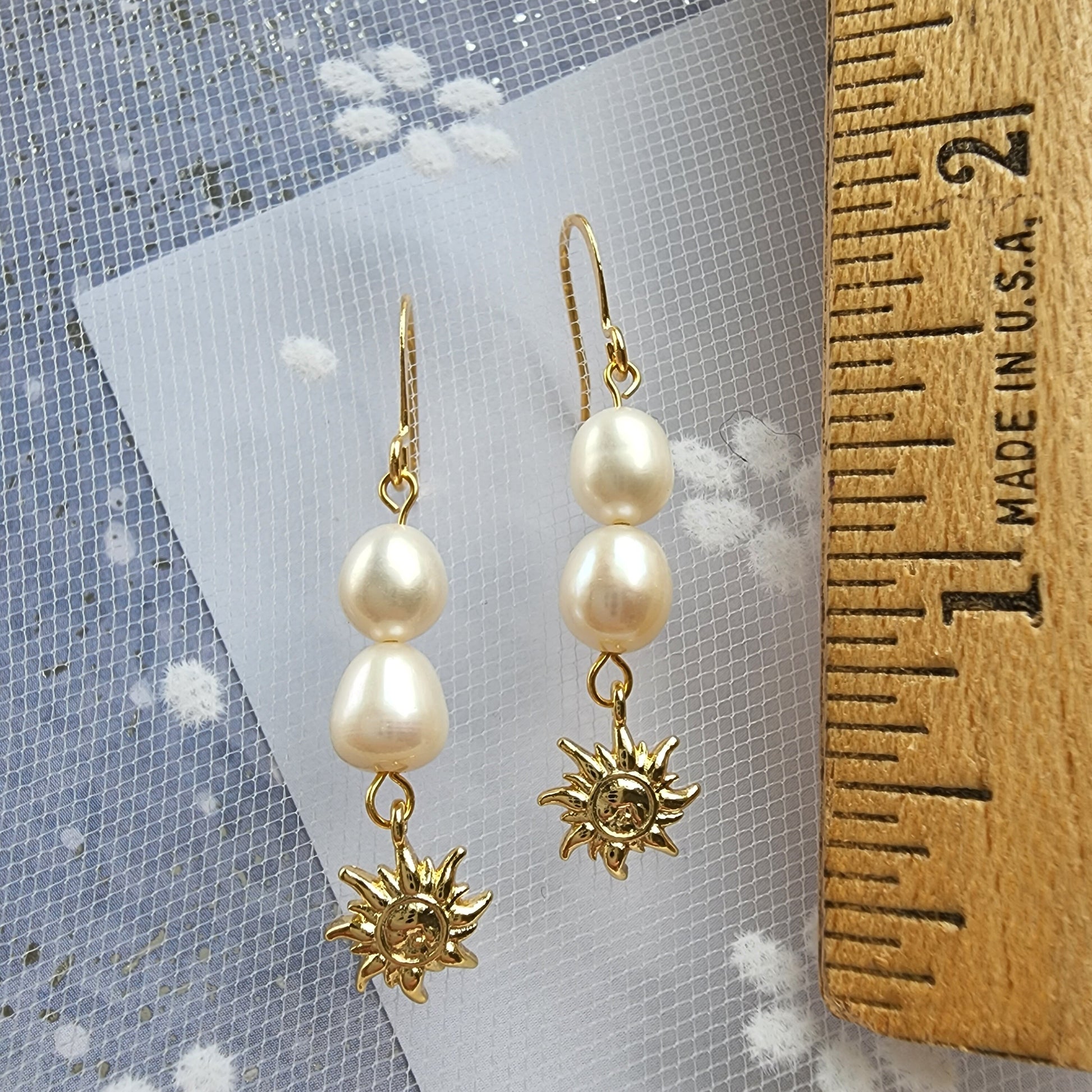 Golden sun pearl earrings, 14k gold plated earrings, freshwater earring, gift for her, wedding jewelry