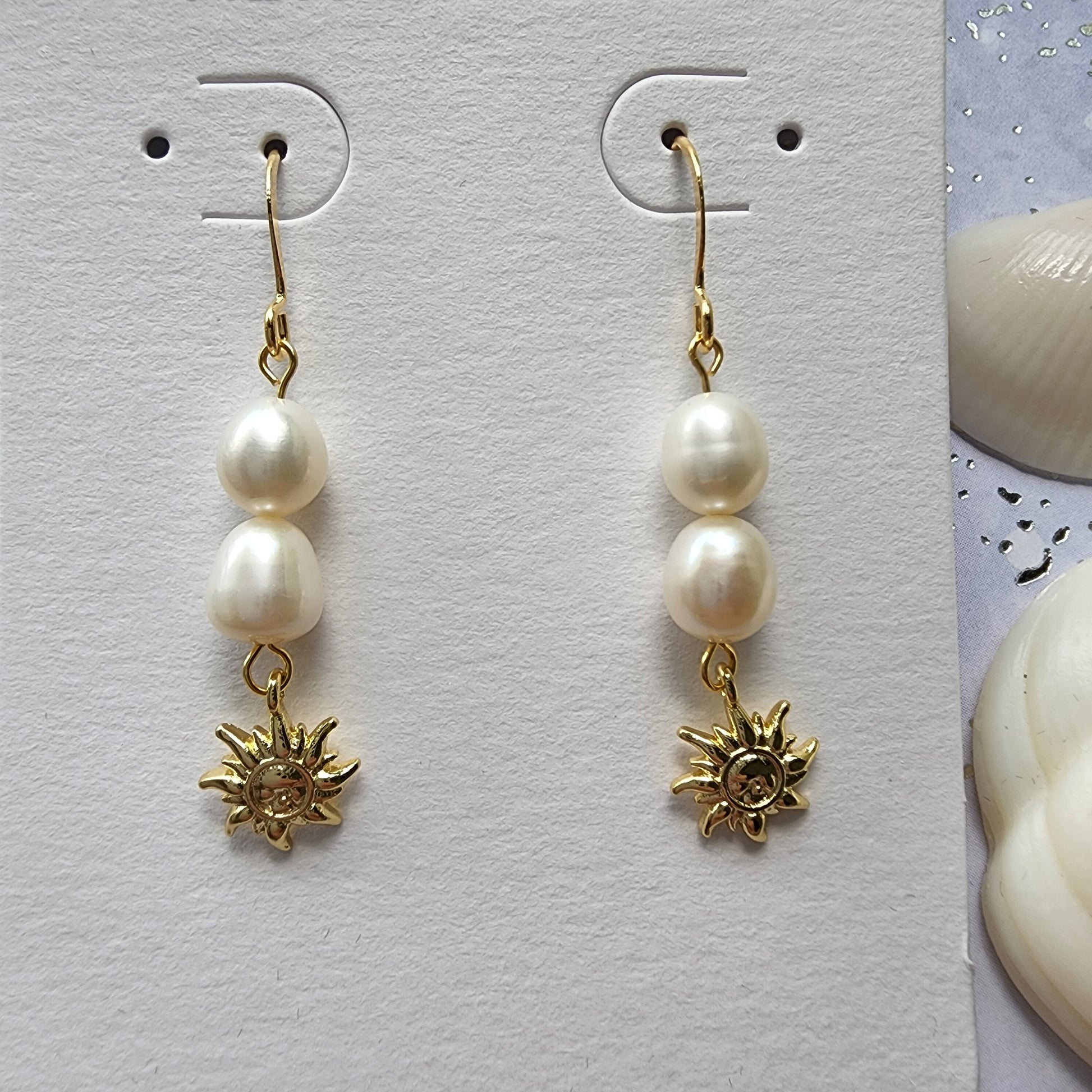 Golden sun pearl earrings, 14k gold plated earrings, freshwater earring, gift for her, wedding jewelry