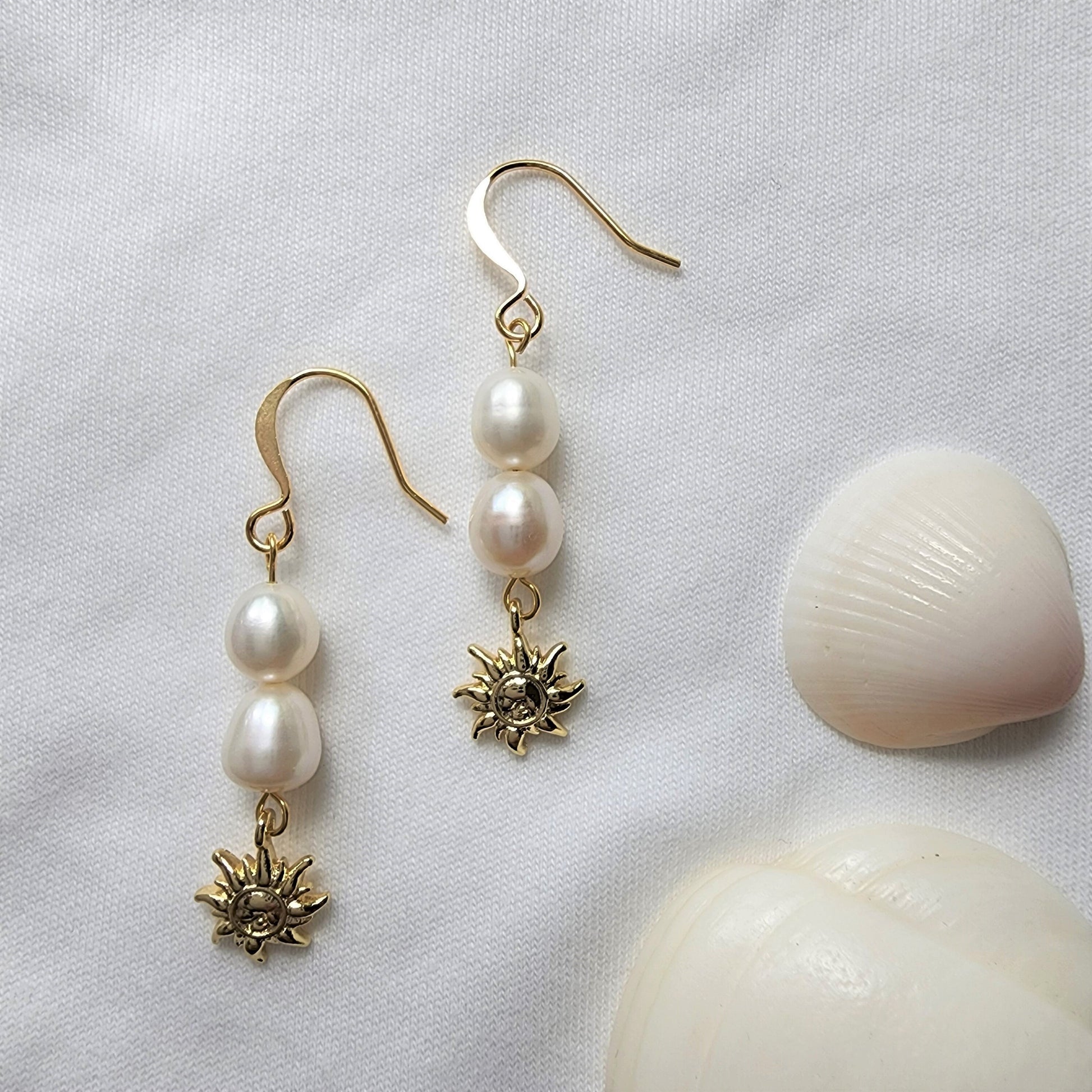 Golden sun pearl earrings, 14k gold plated earrings, freshwater earring, gift for her, wedding jewelry