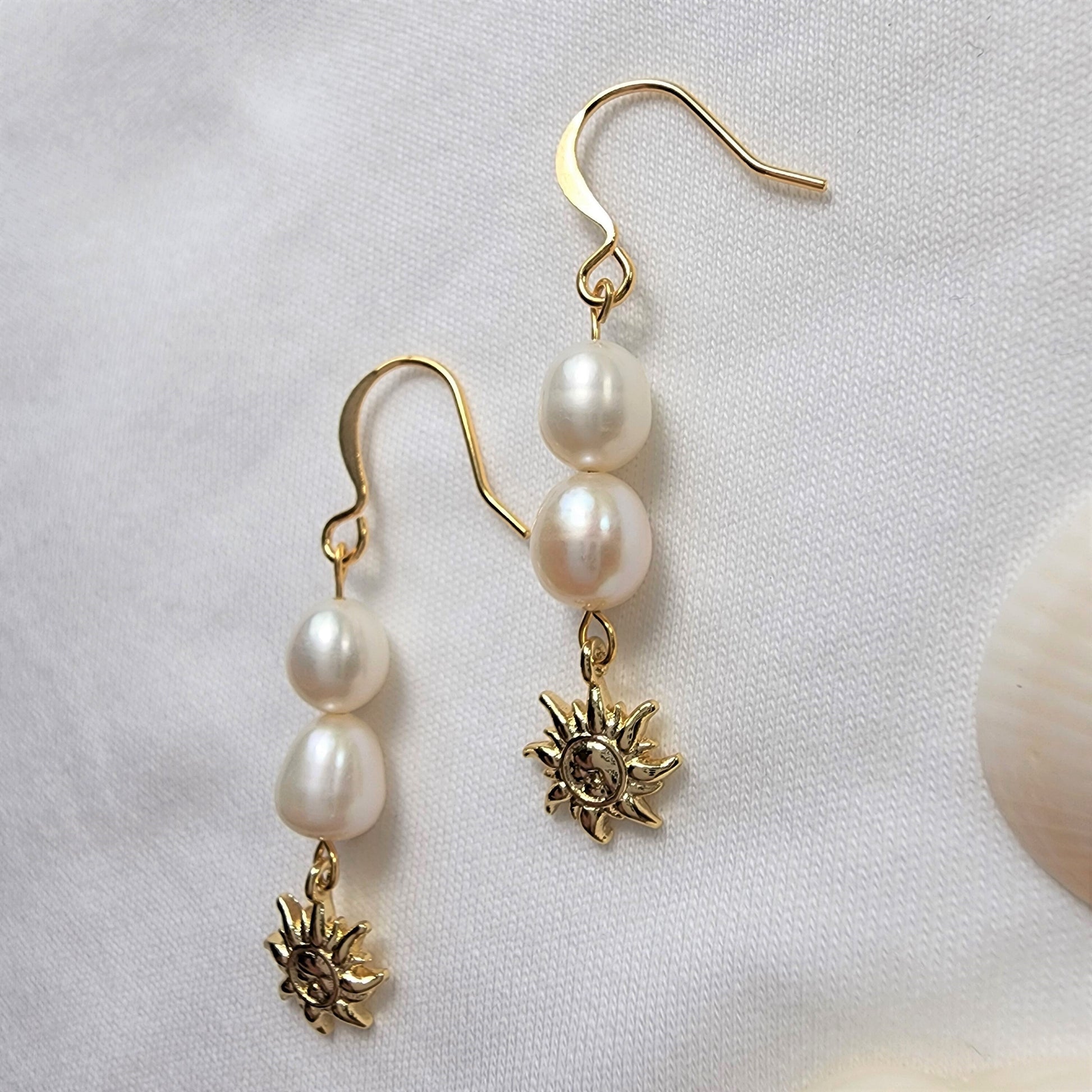 Golden sun pearl earrings, 14k gold plated earrings, freshwater earring, gift for her, wedding jewelry