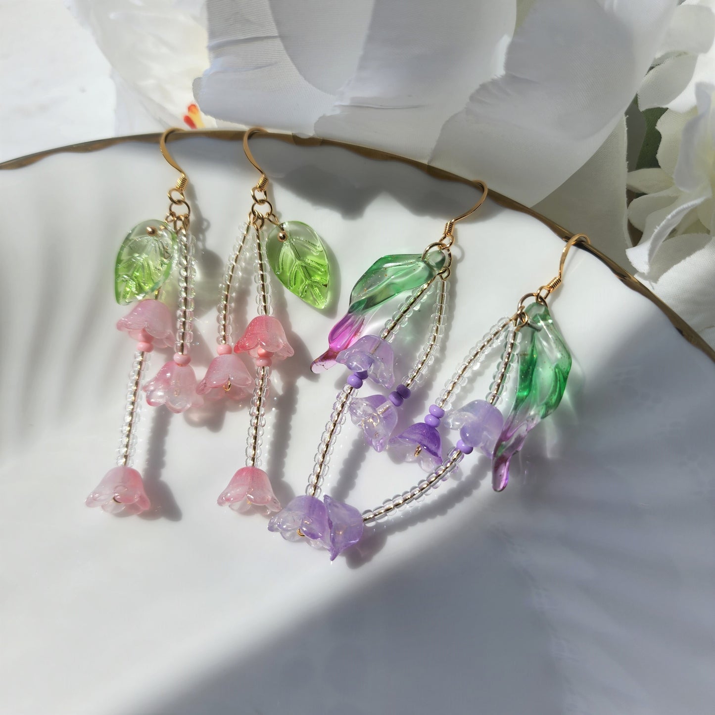 Fairytale earring, Spring floral earring, summer floral earring, unique fairytale drop earring, special bridal earring, pink flower earring