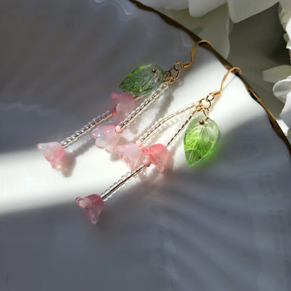 Fairytale earring, Spring floral earring, summer floral earring, unique fairytale drop earring, special bridal earring, pink flower earring