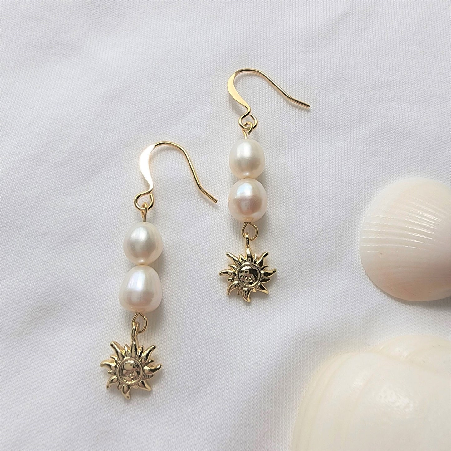 Golden sun pearl earrings, 14k gold plated earrings, freshwater earring, gift for her, wedding jewelry