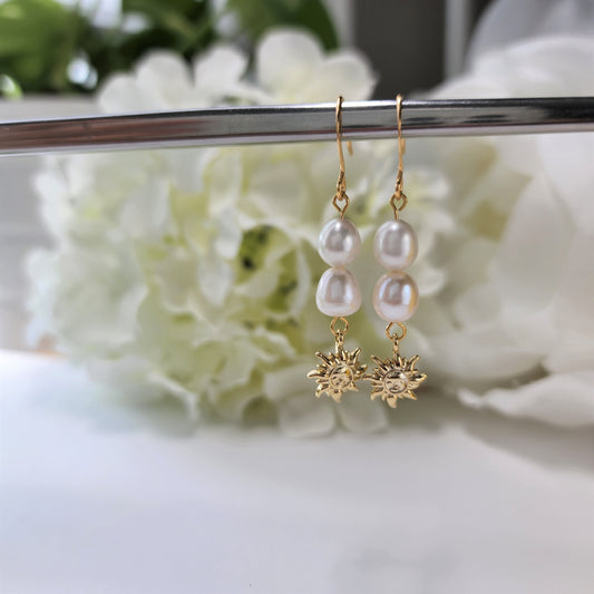Golden sun pearl earrings, 14k gold plated earrings, freshwater earring, gift for her, wedding jewelry