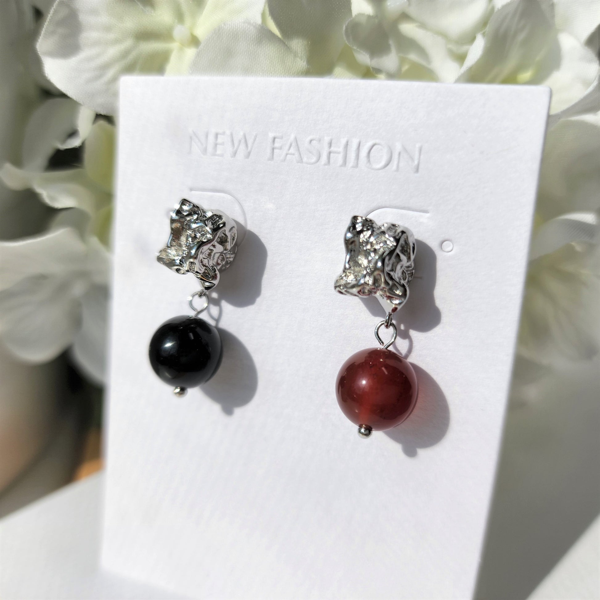 Red and black agate earring, natural agate drop earring, lava earring, gold vermeil earring, gift for her