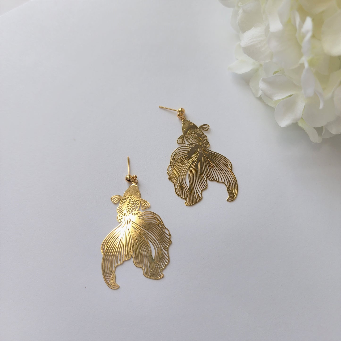 goldfish earrings, 14k gold plated earring hook/stud, animal&floral earrings