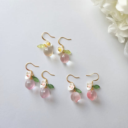 Transparent Peach earrings, soft color peach dangle earrings, fruit earrings, gift for her