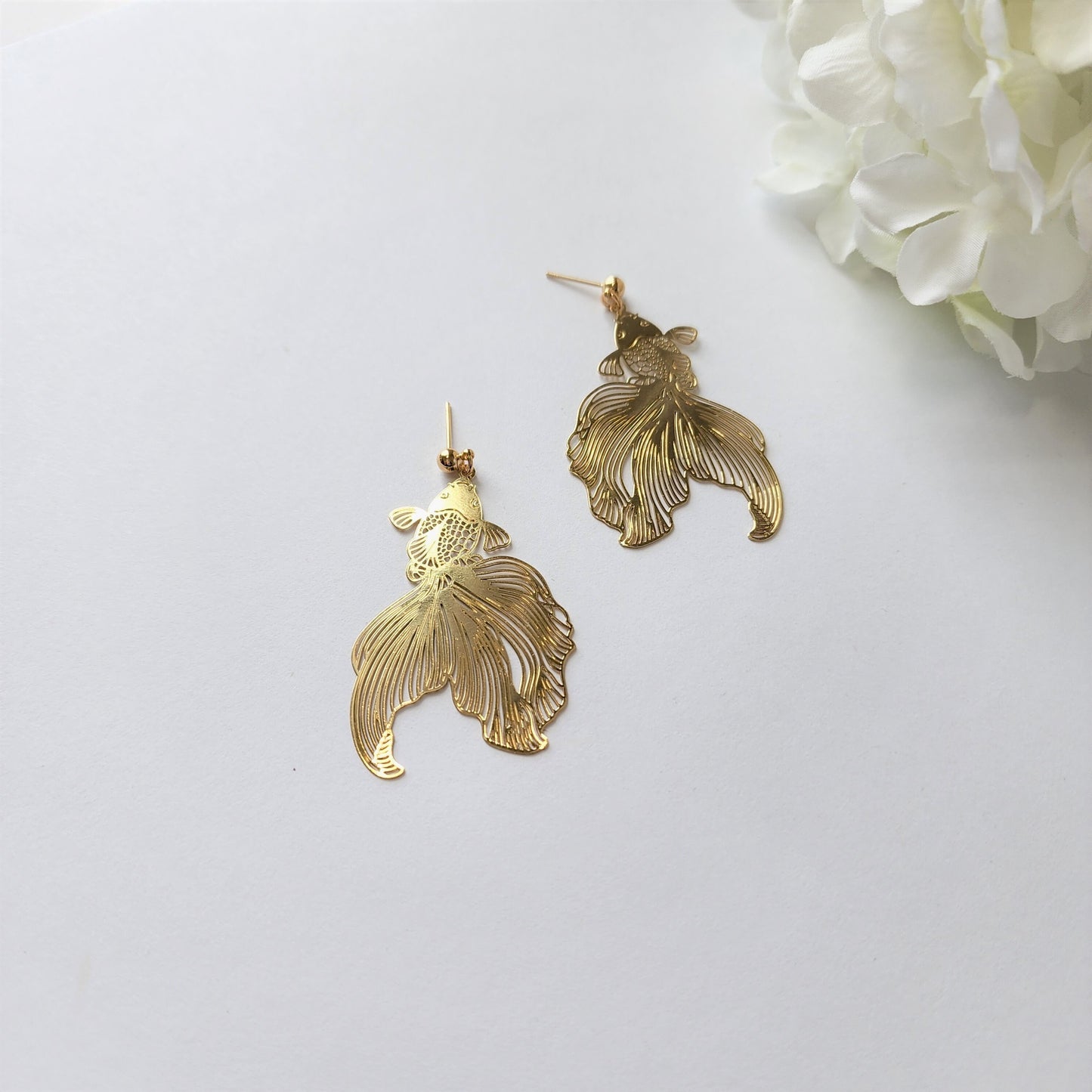 goldfish earrings, 14k gold plated earring hook/stud, animal&floral earrings