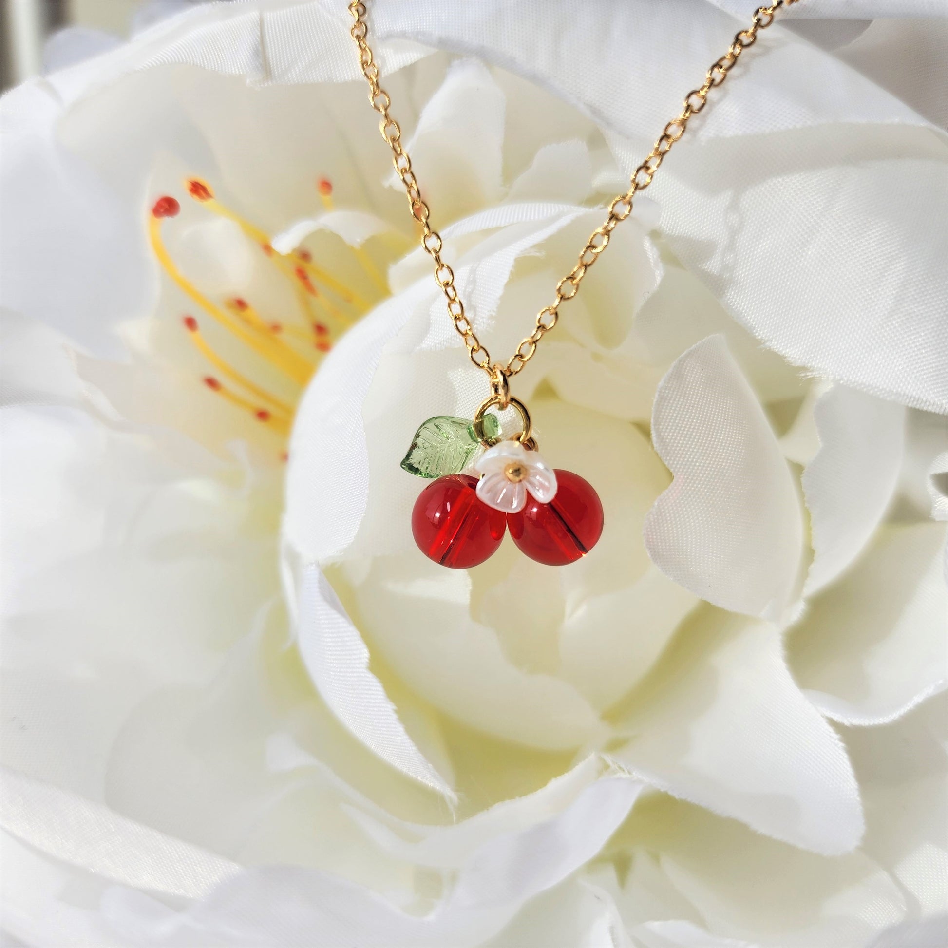 Cherry necklace, sweet cherry necklace, cute gold plated necklace, fruit necklace, food necklace