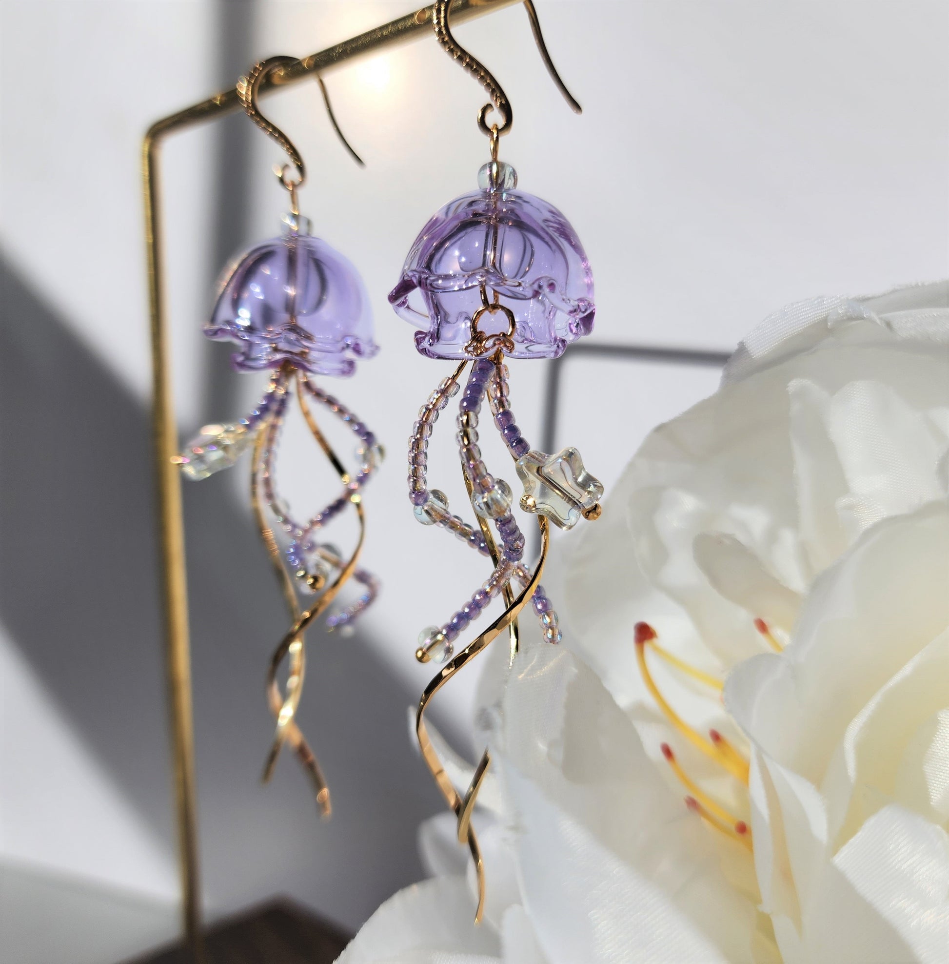 Sparkling Jellyfish earrings, Japanese jelly dangle earrings, sea animal earrings, gift for her