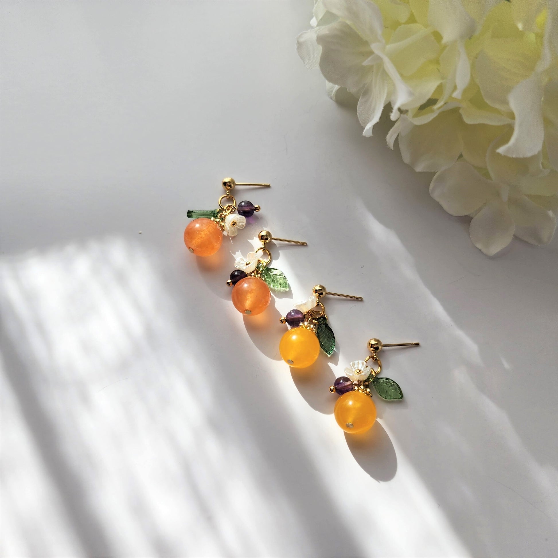 Jade Orange earrings, Natural Jade orange dangle earrings, food earrings, fruit earrings, Gift for her