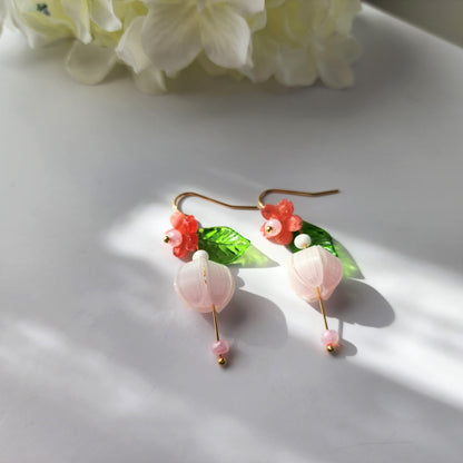 Soft color Flower Earrings, Flower and flower bud earrings, Floral Spring Earrings, Bridesmaid Earrings, Unique Bridal Party Earrings