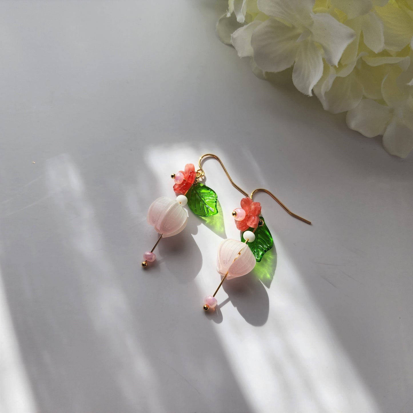 Soft color Flower Earrings, Flower and flower bud earrings, Floral Spring Earrings, Bridesmaid Earrings, Unique Bridal Party Earrings