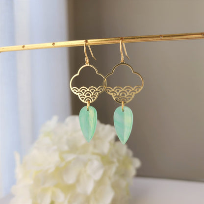 Han dynasty style leaf earrings, gold leaf dangle earrings, gift for her