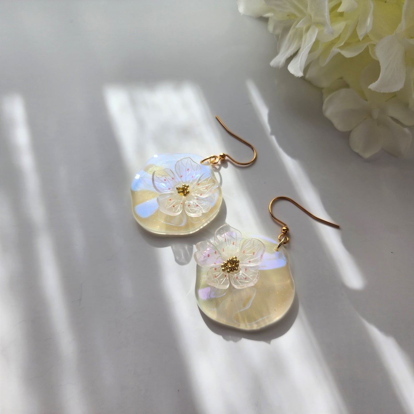 Water lily lotus earrings, floating lily pad and lotus dangle earrings, Lotus flowers on leaf, flower earrings, floral earrings, for her