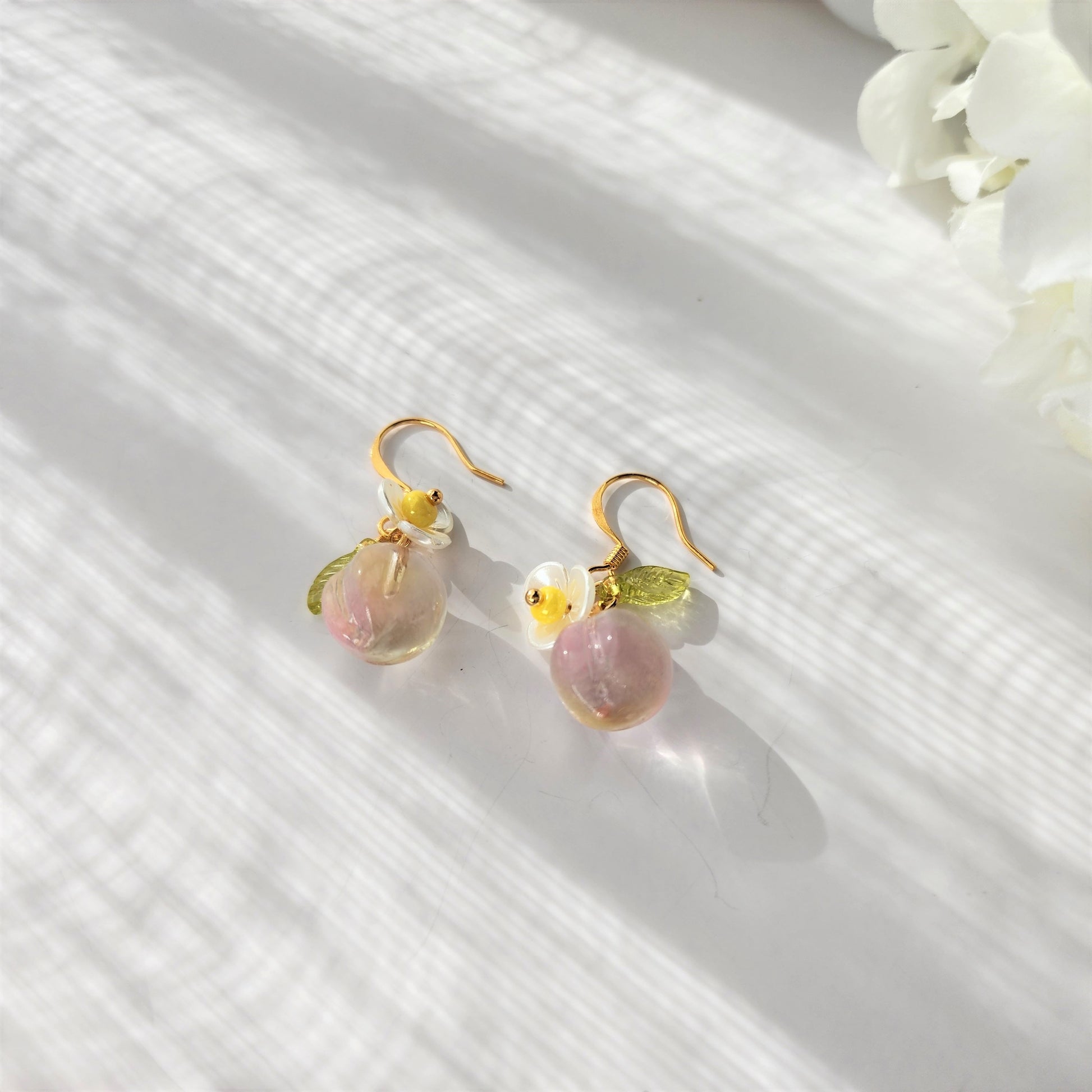 Transparent Peach earrings, soft color peach dangle earrings, fruit earrings, gift for her