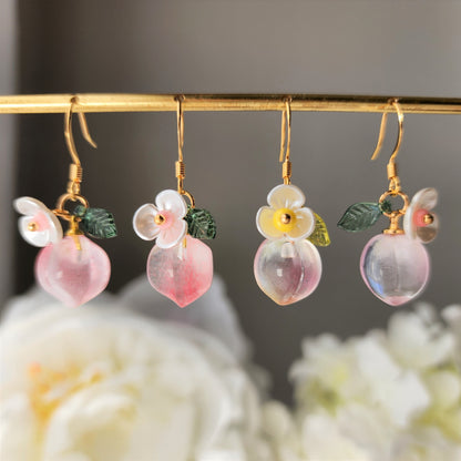 Transparent Peach earrings, soft color peach dangle earrings, fruit earrings, gift for her