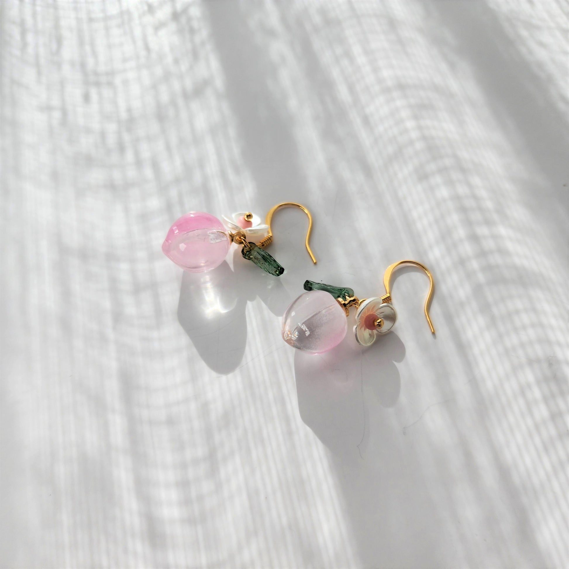 Transparent Peach earrings, soft color peach dangle earrings, fruit earrings, gift for her