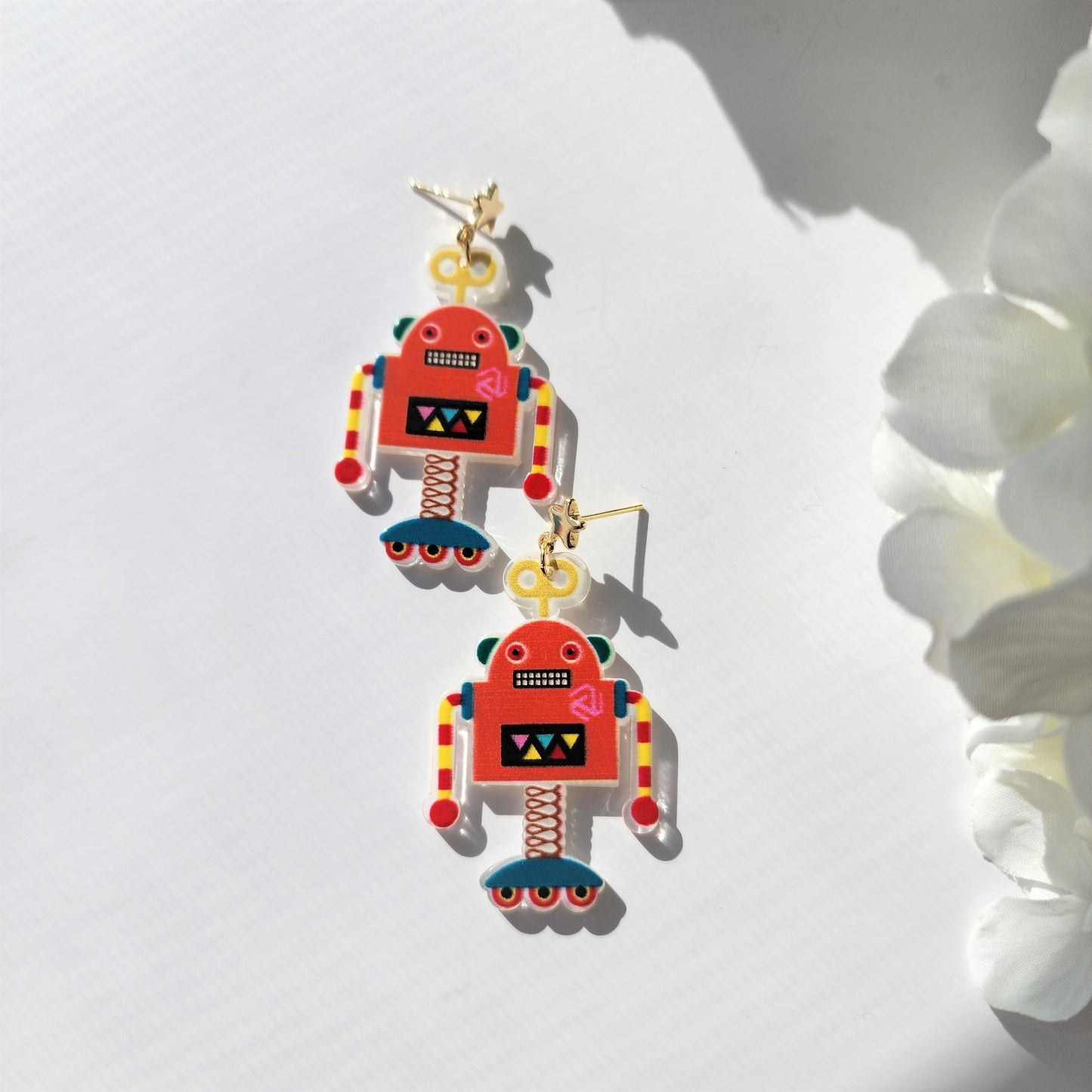 Robot earrings, robot dangle earrings, gift for her