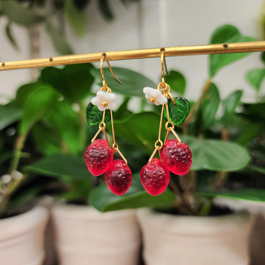 Strawberry earrings, cute strawberry dangle earrings, a bunch of strawberry, gift for her