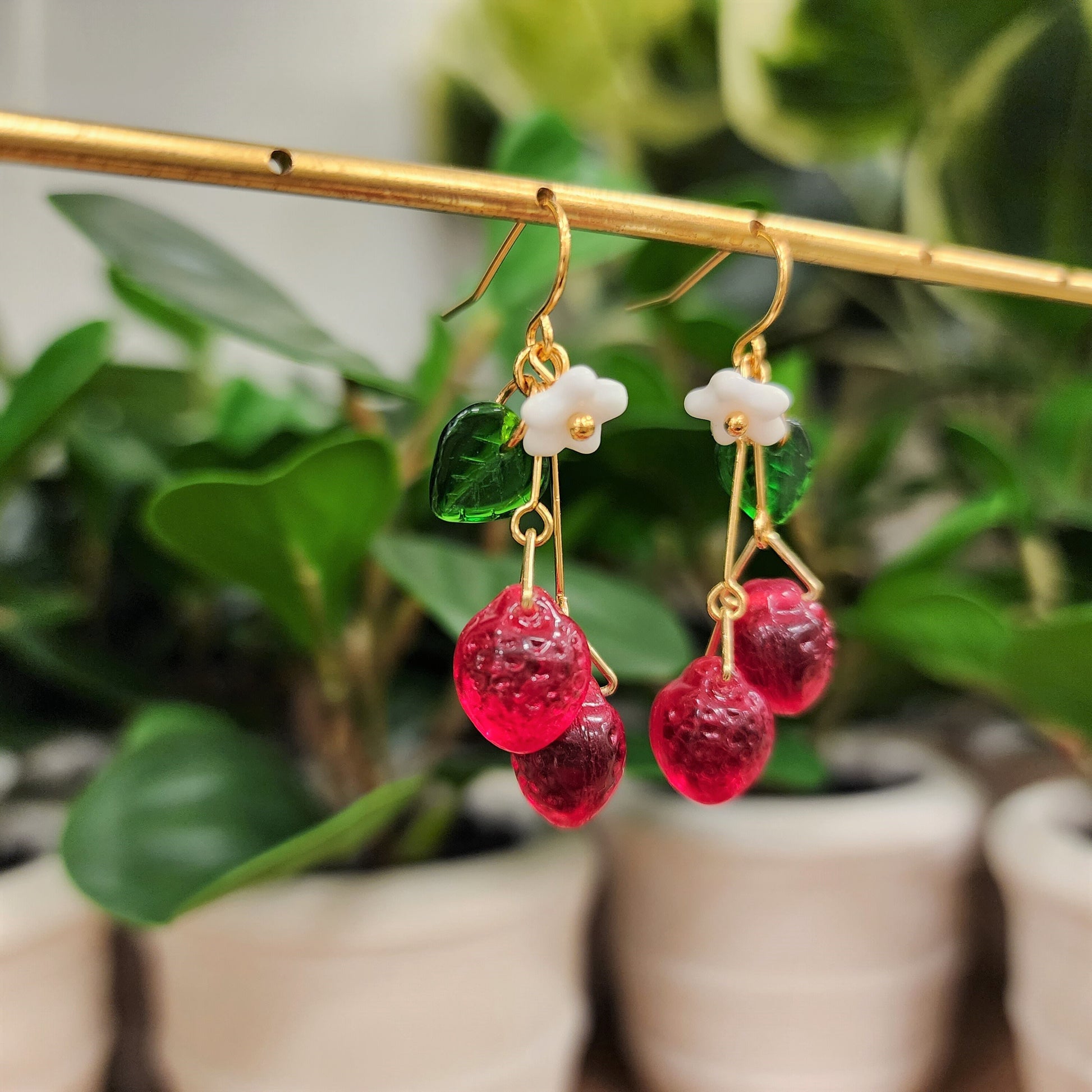 Strawberry earrings, cute strawberry dangle earrings, a bunch of strawberry, gift for her