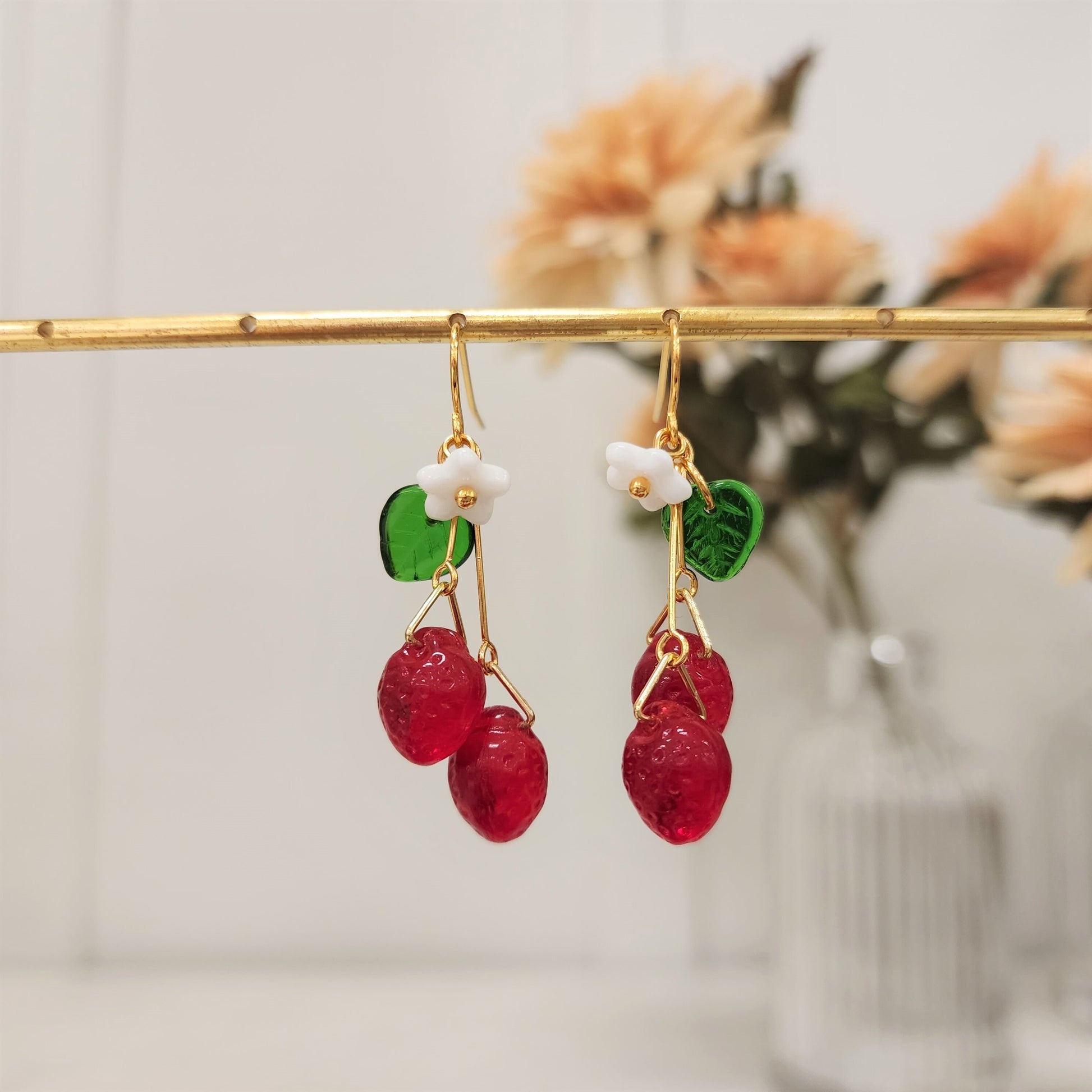 Strawberry earrings, cute strawberry dangle earrings, a bunch of strawberry, gift for her