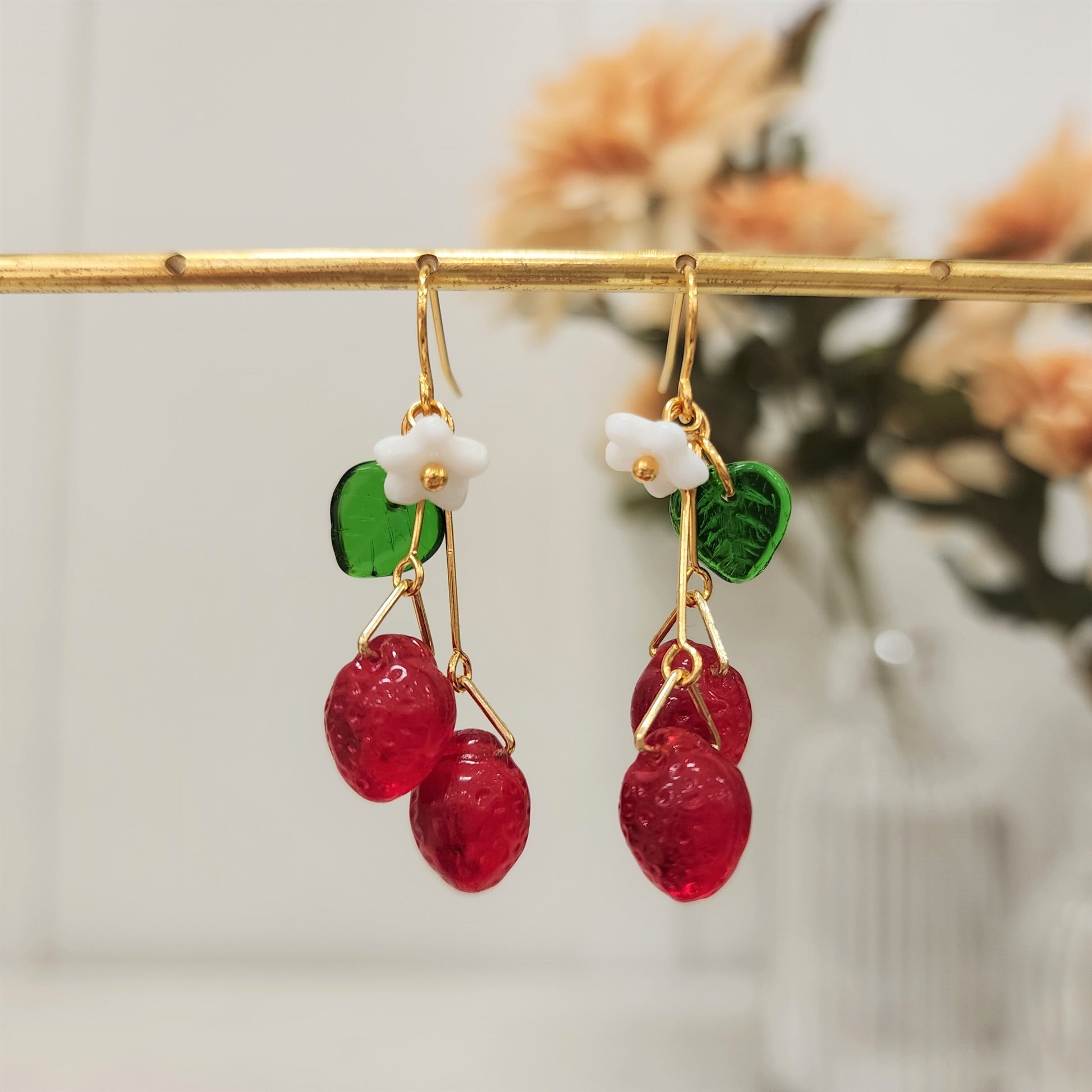 Strawberry earrings, cute strawberry dangle earrings, a bunch of strawberry, gift for her