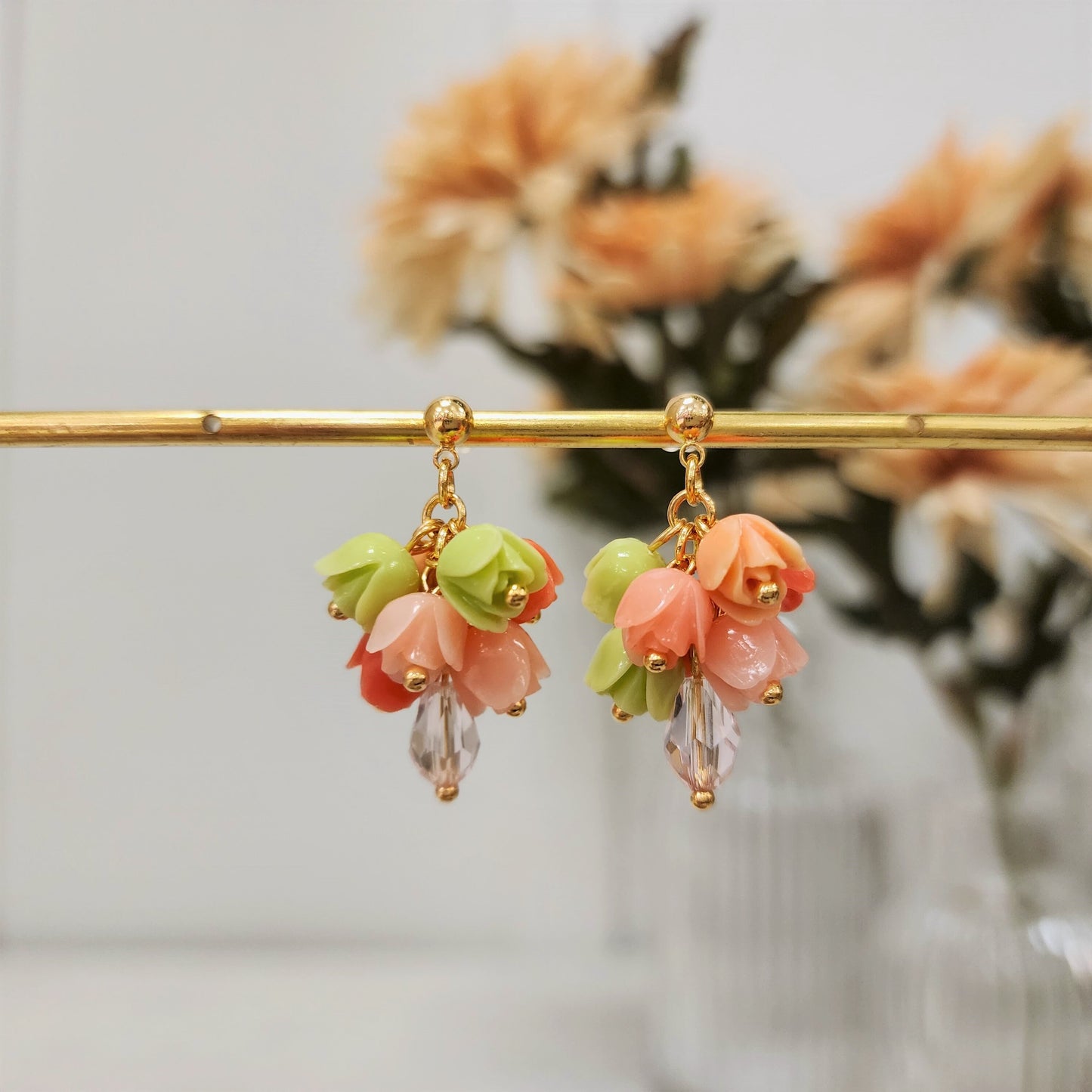 Tulip bouquet earrings, Floral dangle earrings, colorful blossom Earrings, Spring Flower Unique Earrings