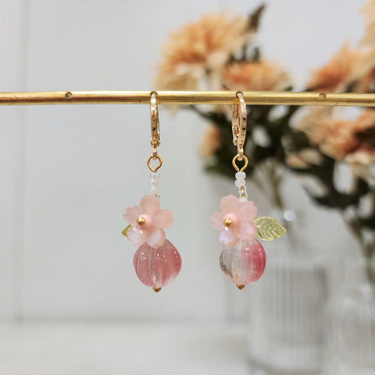 Sakura flower earrings, Sakura dangle earrings, Sakura Japanese flower earrings, floral earrings, gift for her