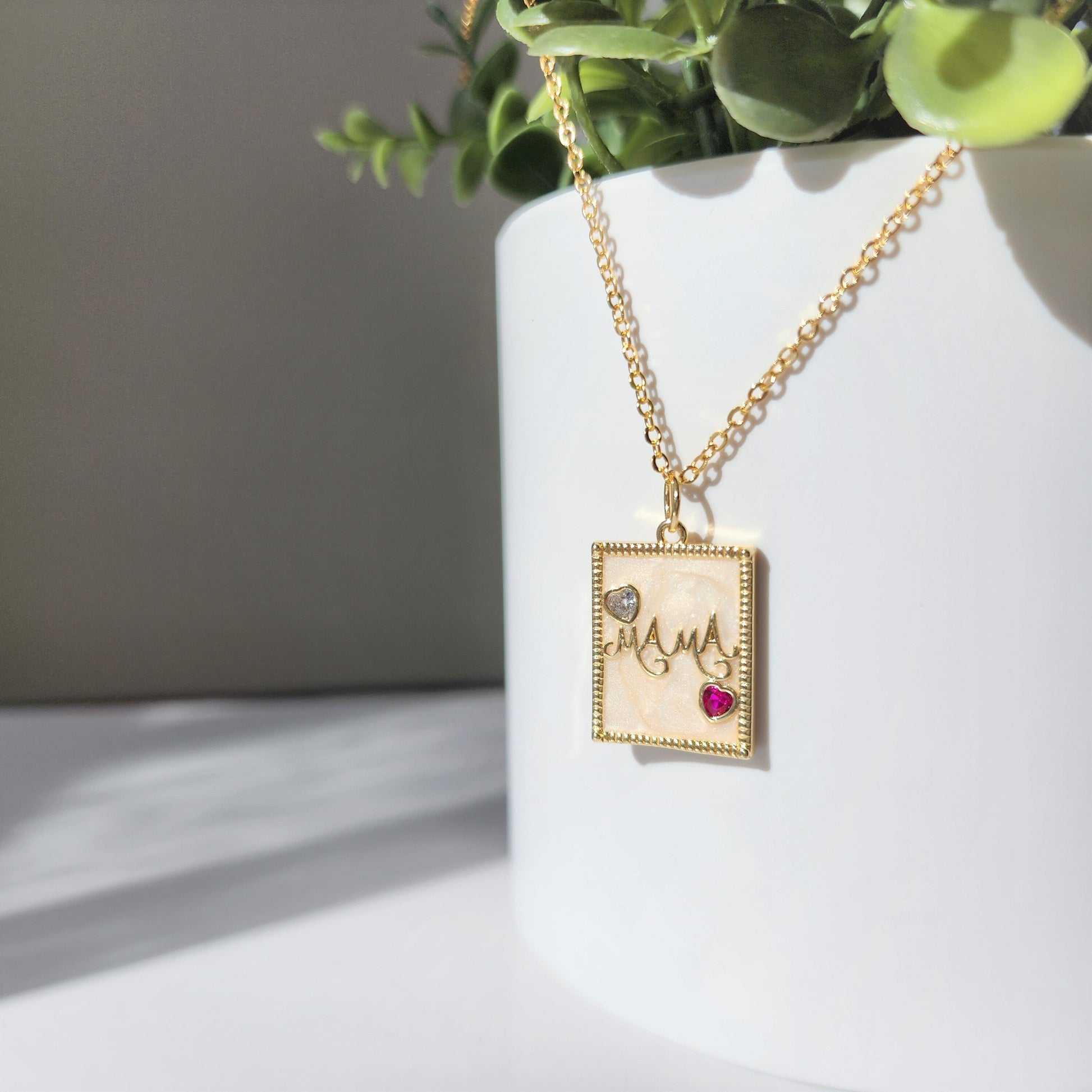 Love Mom necklace, gold plated pendant necklace, gift for her