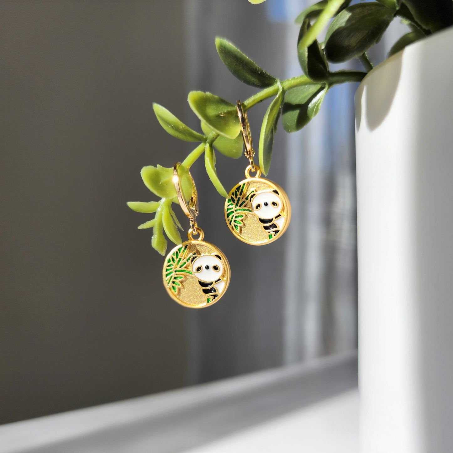 Gold panda earrings, Panda huggie hoop earrings, gift for her