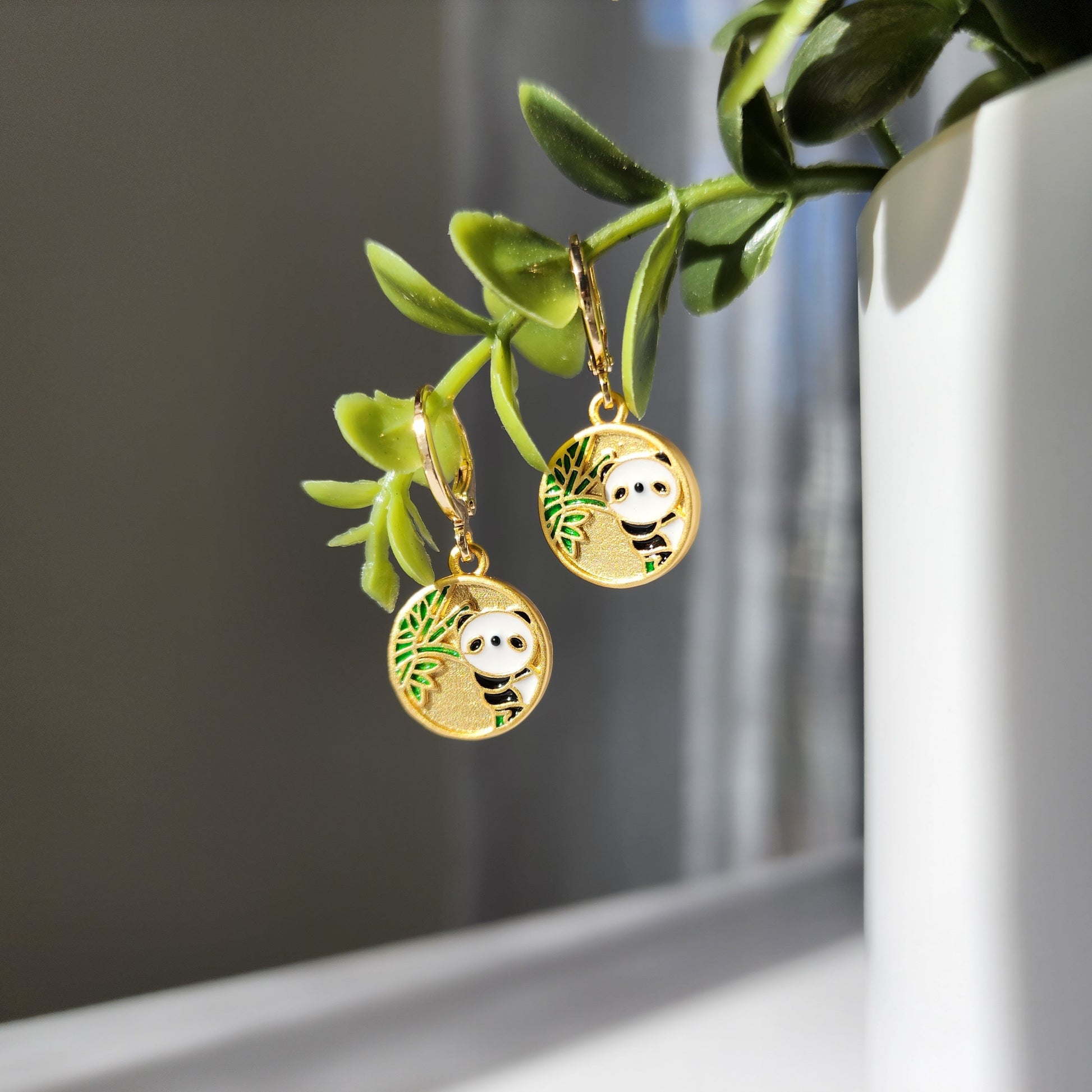 Gold panda earrings, Panda huggie hoop earrings, gift for her