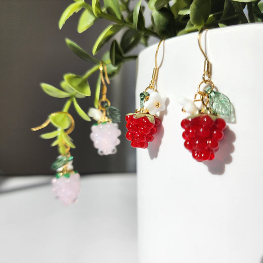 Raspberry earrings, berries dangle earrings, fruit earrings, food earring, gift for her