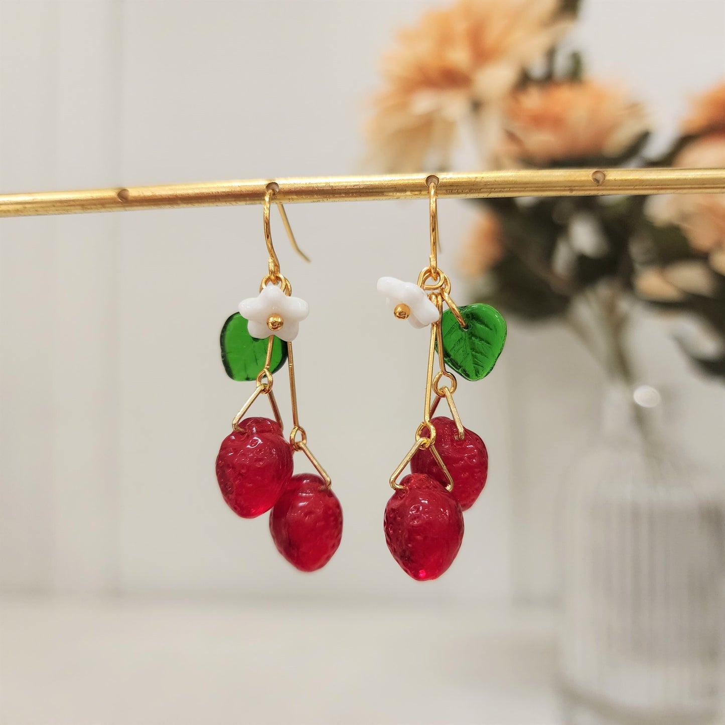 Strawberry earrings, cute strawberry dangle earrings, a bunch of strawberry, gift for her