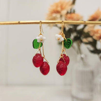 Strawberry earrings, cute strawberry dangle earrings, a bunch of strawberry, gift for her