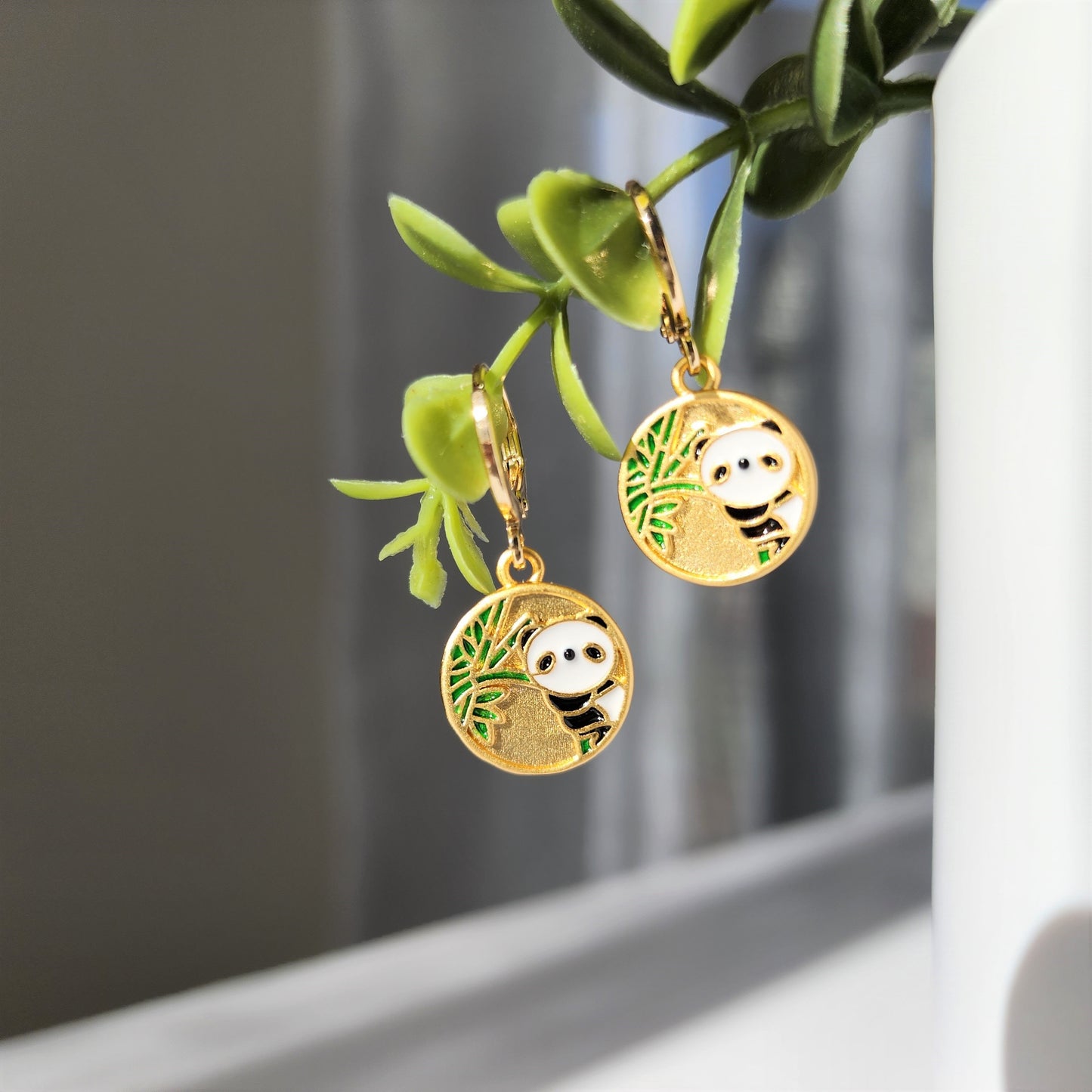 Gold panda earrings, Panda huggie hoop earrings, gift for her