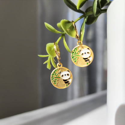 Gold panda earrings, Panda huggie hoop earrings, gift for her