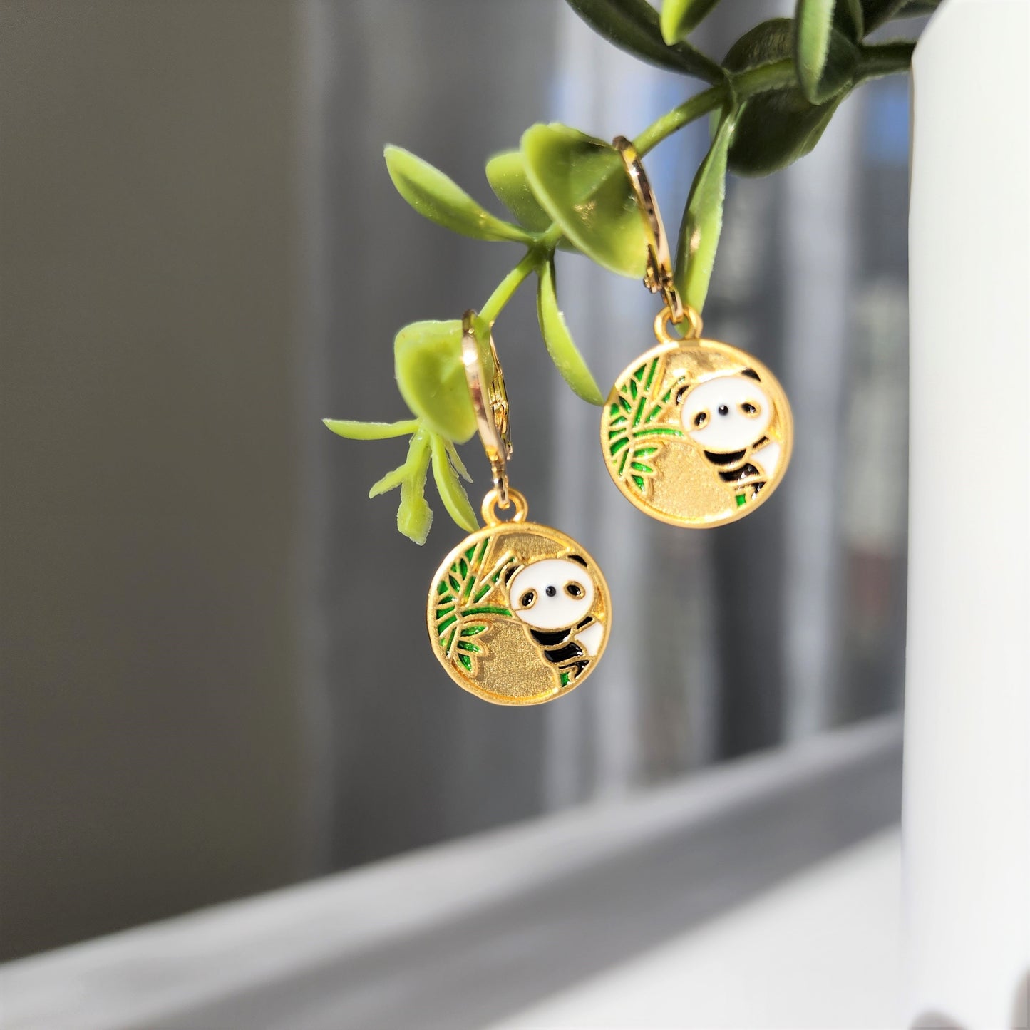 Gold panda earrings, Panda huggie hoop earrings, gift for her