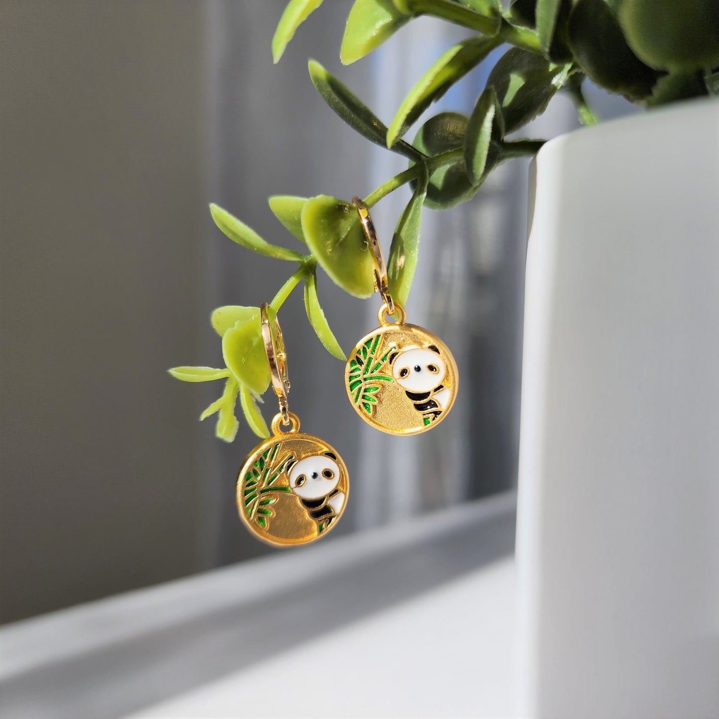 Gold panda earrings, Panda huggie hoop earrings, gift for her