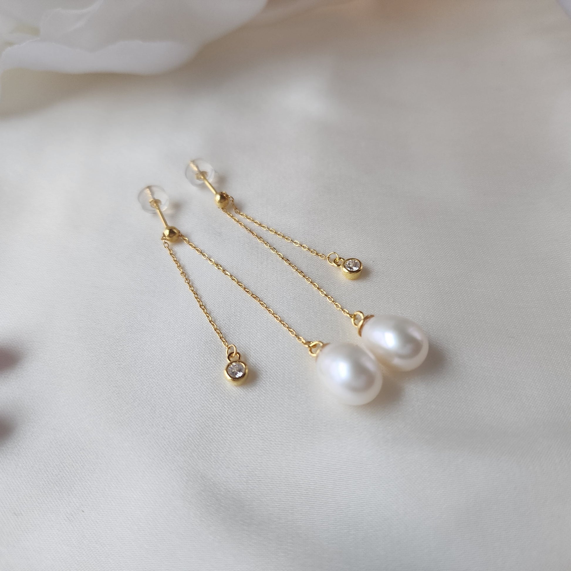 High low pearl dangle earrings, freshwater pearl drop earrings, gift for her