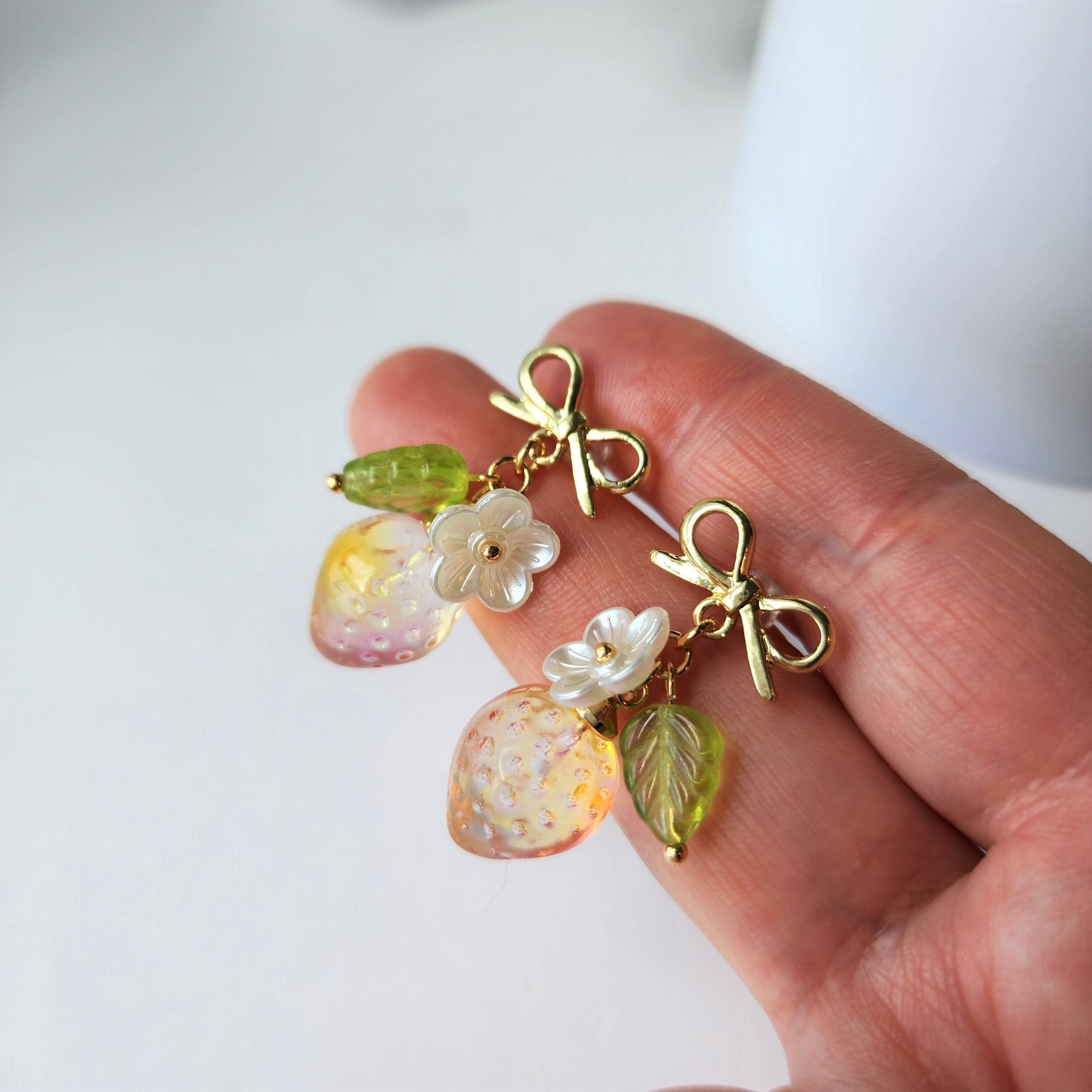 Strawberry earrings, Big glass strawberry dangle earrings, Fruit earrings, Food earrings