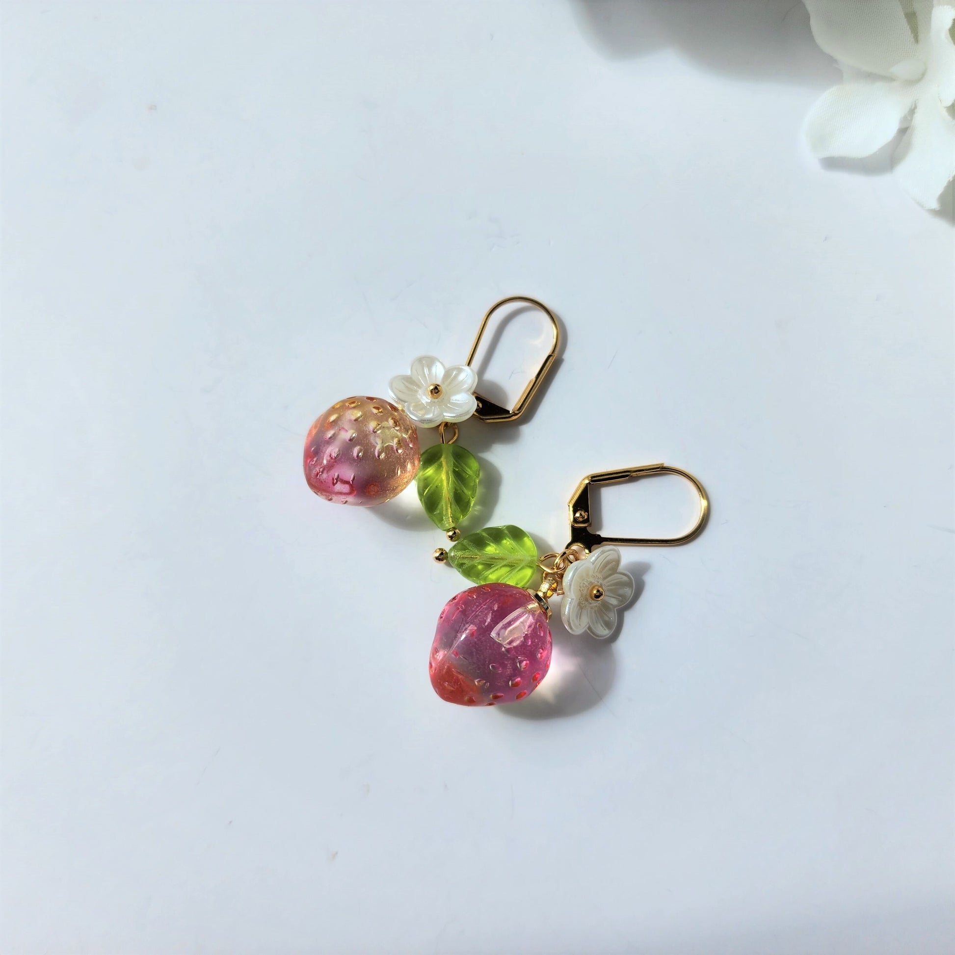 Strawberry earrings, Big glass strawberry dangle earrings, Fruit earrings, Food earrings