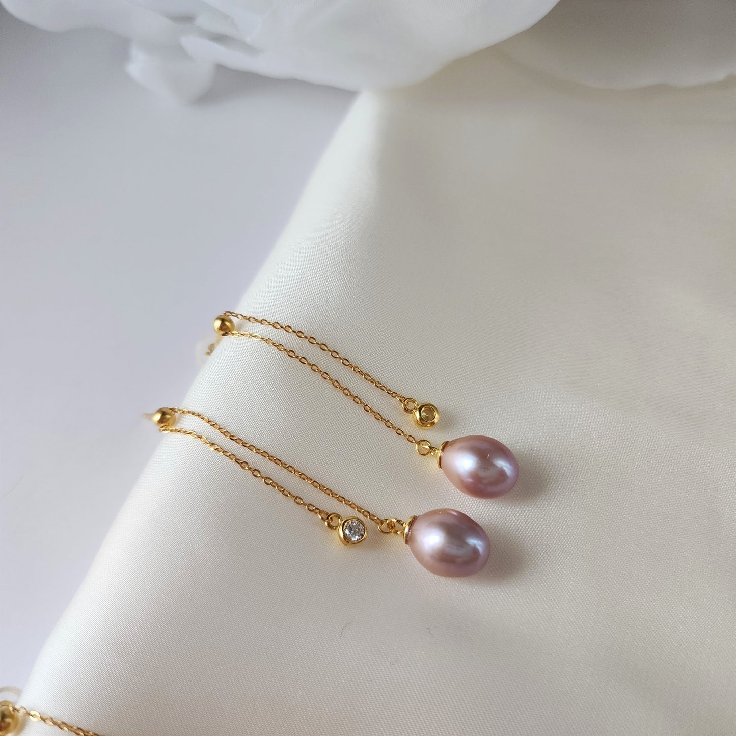 High low pearl dangle earrings, freshwater pearl drop earrings, gift for her