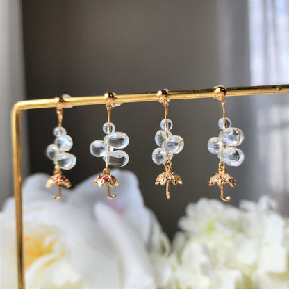 umbrella and rain drops earring, raining day earring, umbrella dangle earring, pretty rain earring, kawaii earring