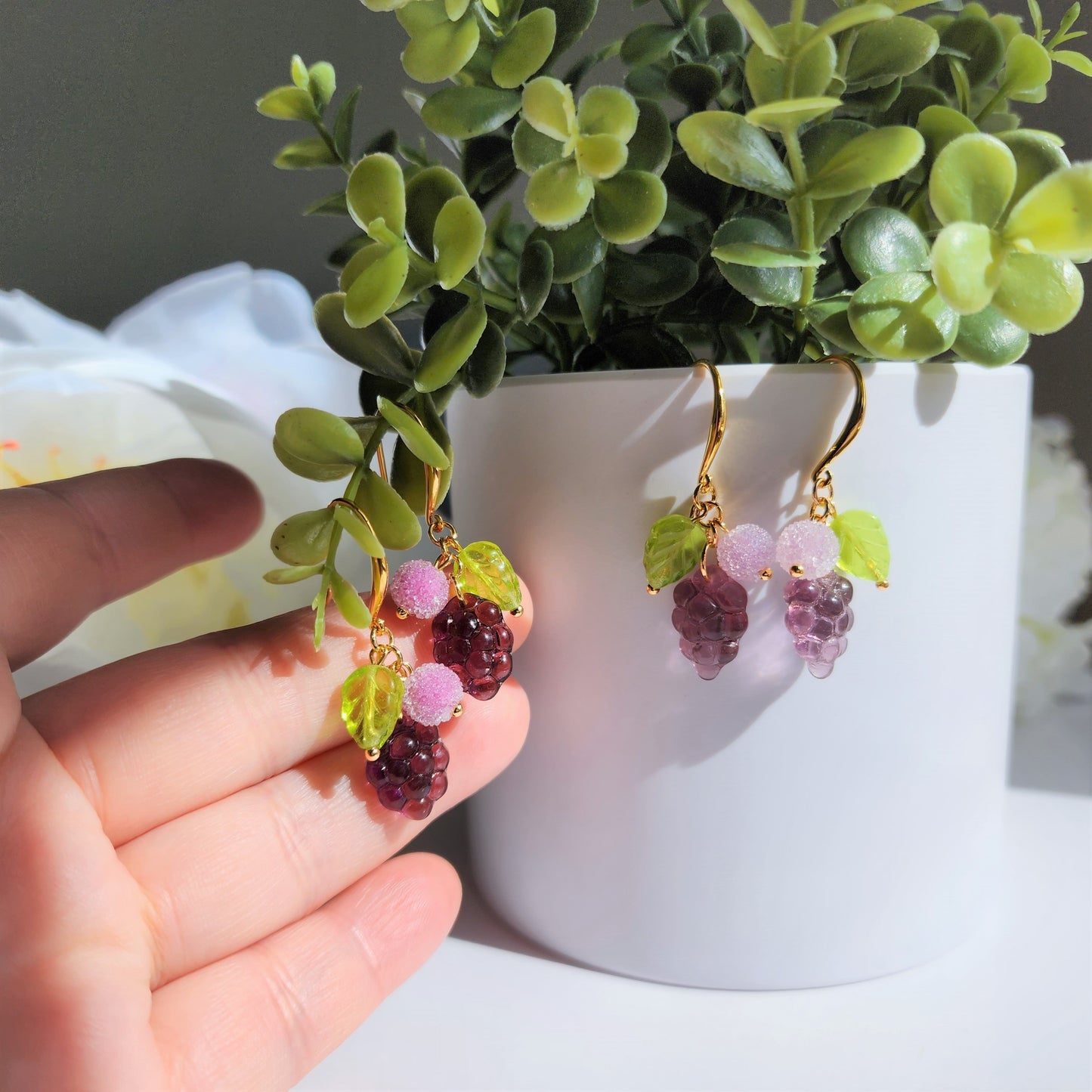 Candy sweet grapes earrings, Grape dangle earrings, fruit earrings, gift for her