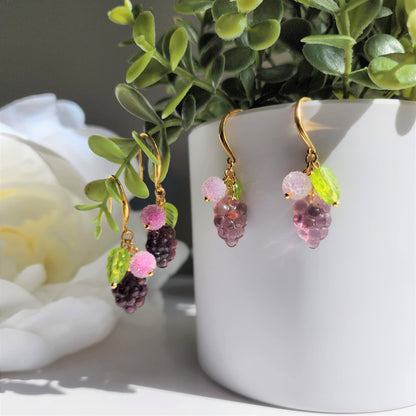 Candy sweet grapes earrings, Grape dangle earrings, fruit earrings, gift for her