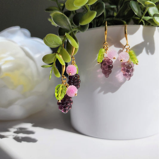 Candy sweet grapes earrings, Grape dangle earrings, fruit earrings, gift for her