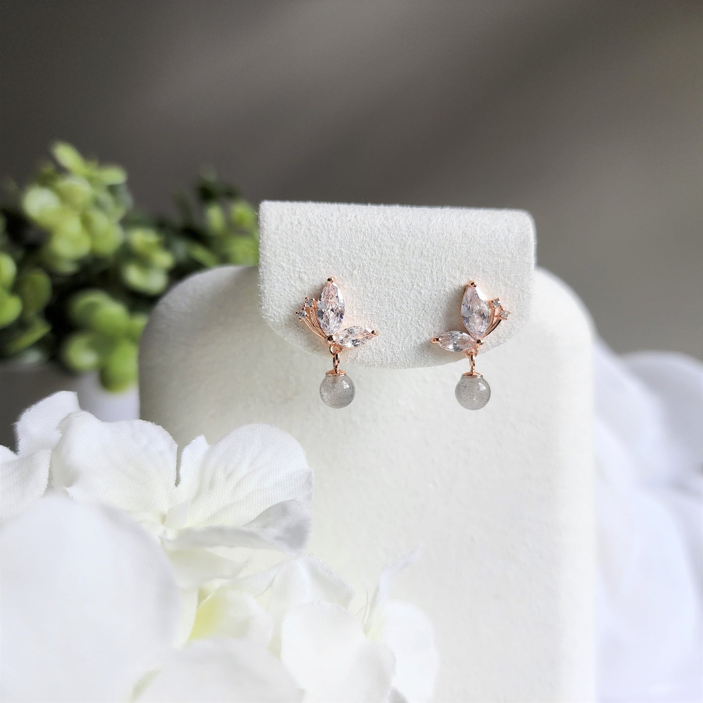 Moon stone butterfly earrings, Rose gold vermeil earrings, 925s silver earrings, gift for her