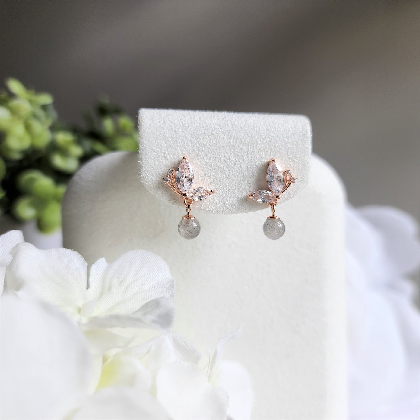 Moon stone butterfly earrings, Rose gold vermeil earrings, 925s silver earrings, gift for her